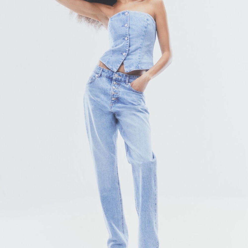 Rhinestone Button Denim 2 piece set: corset & straight high jeans - H&M